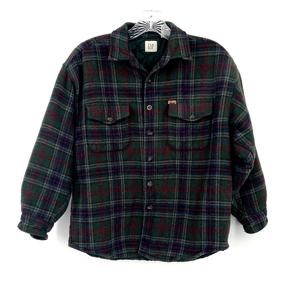 Gap‎ Jacket Tartan Plaid Wool XL? Lined Button Up Vintage Preppy Shacket